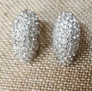 Jomaz Pave Silvertone Rhinestone Clip Earrings Wedding
